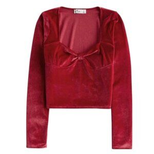 Hollister Red Velvet Bow Long Sleeve Top